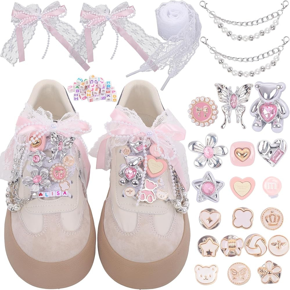 70PCS Shoe Lace Charms for Sneakers Women,Gold Bling Shoe Charms Pins Accessories | Amazon (US)