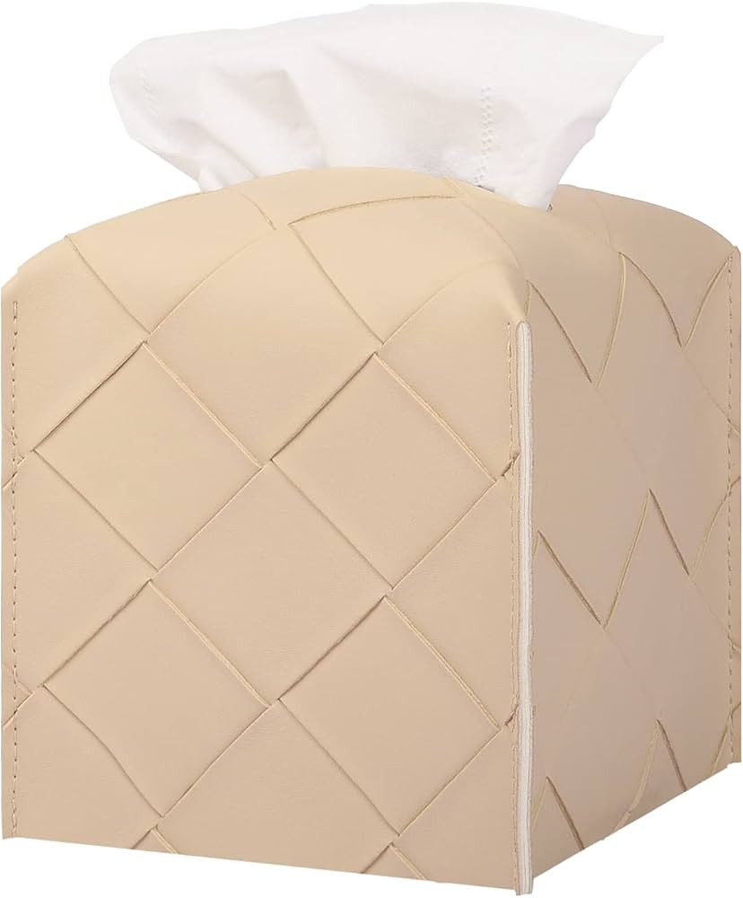 Tissue Box Cover PU Leather Square Tissue Holder Facial Peper Organizer Dispenser for Bathroom, B... | Amazon (US)