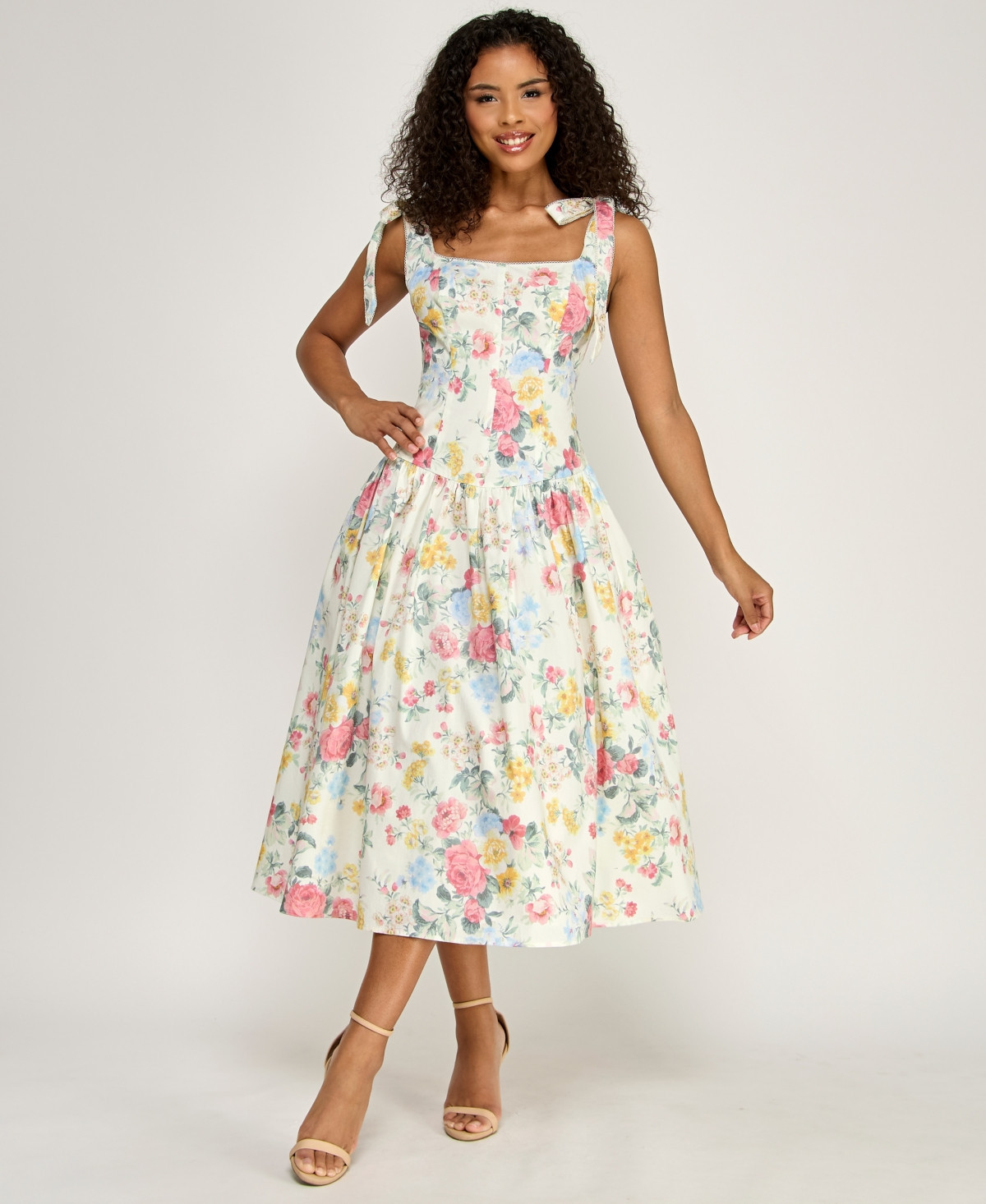 Alex & Sophia Women's Square Neck Printed Poplin Dress - Open White/Multi | Macy's