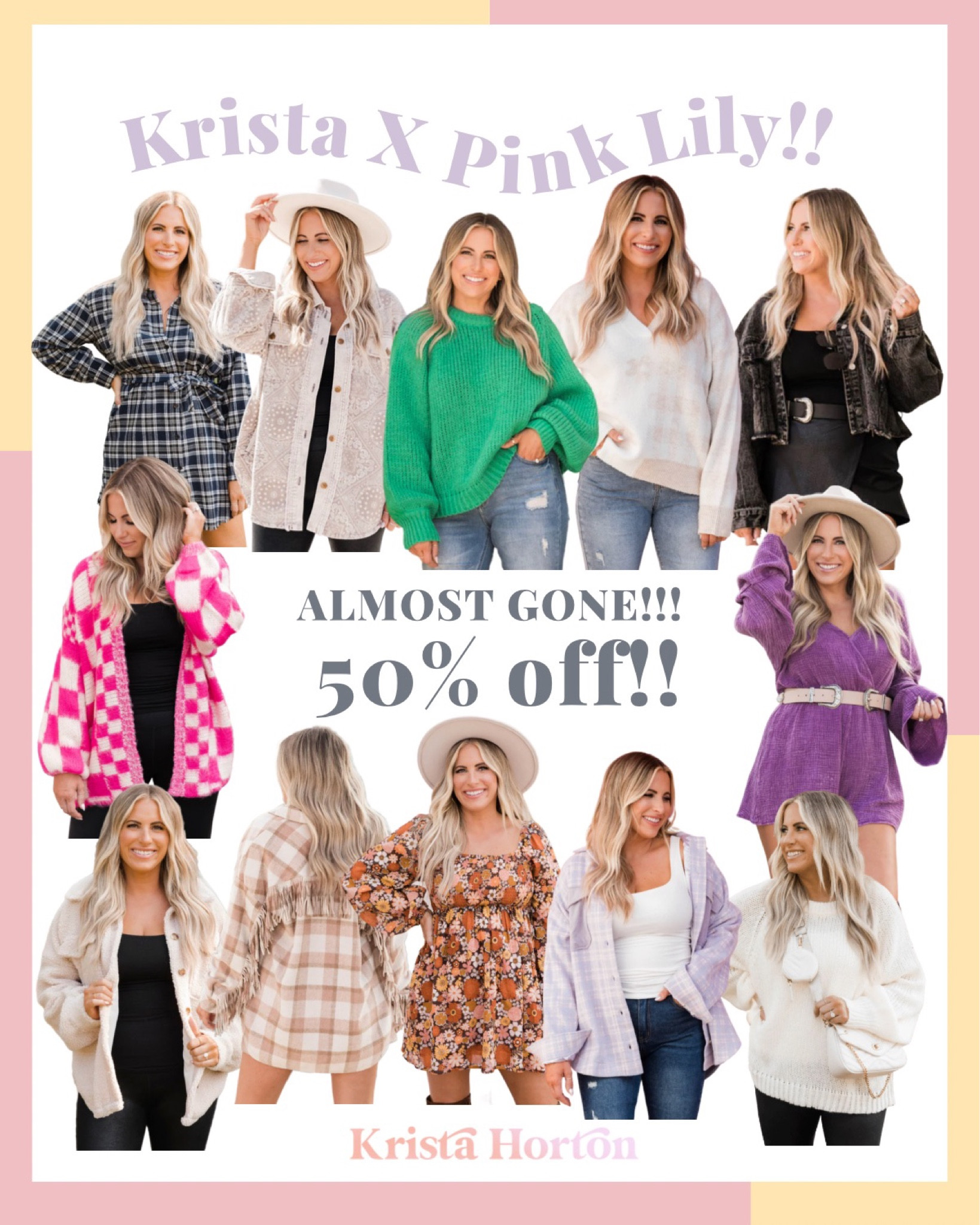50% off my entire pink lily collection!! These pieces are almost gone!! No code needed!!
#kristahortonxpinklily #womensfashion #shacket #seeater #jacket #romper #kardi #cardigan #fringe #checkered #teddyjacket #salealert 

#LTKHoliday #LTKSeasonal #LTKsalealert