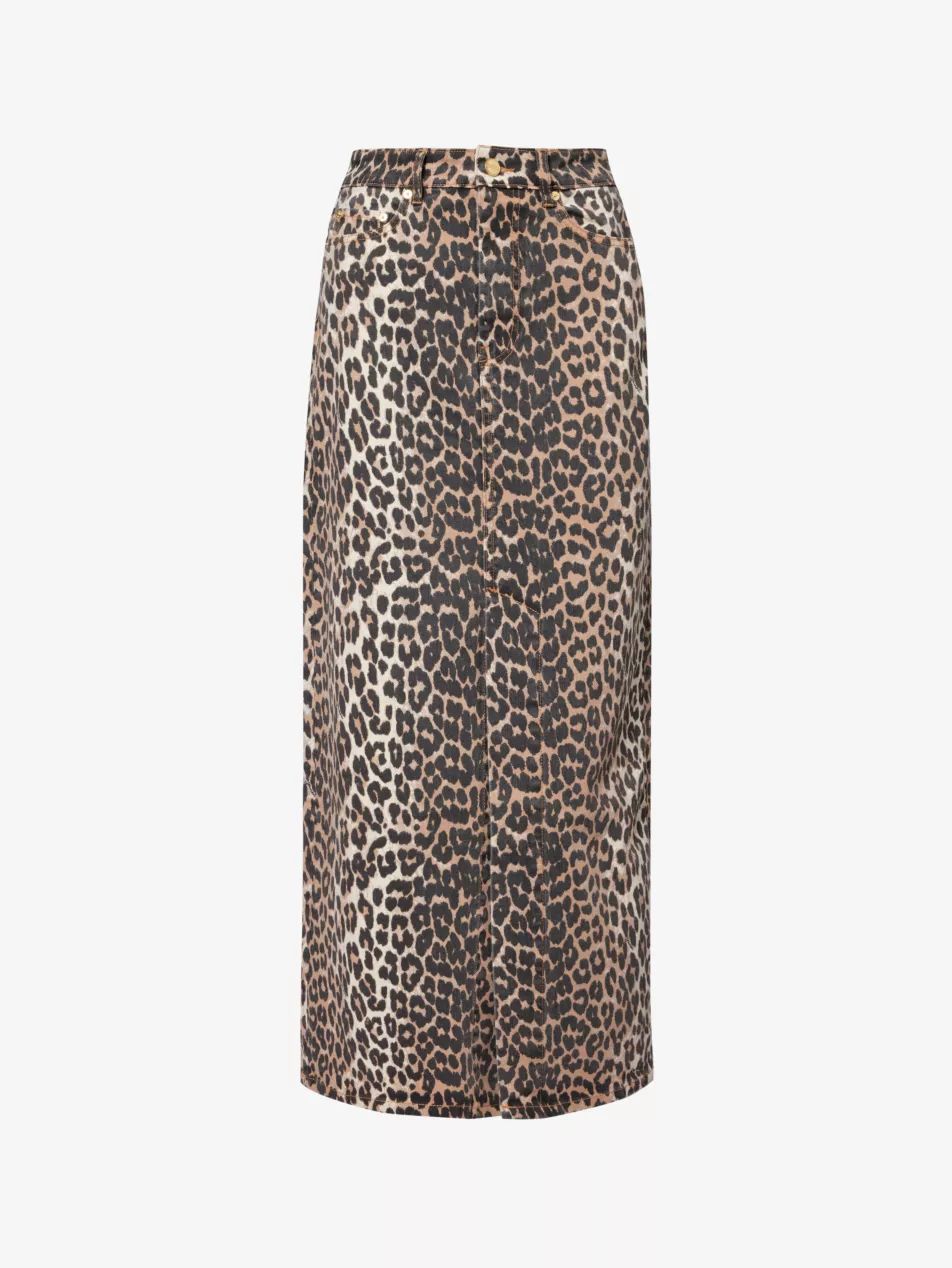 Leopard-print stretch organic-cotton denim maxi skirt | Selfridges