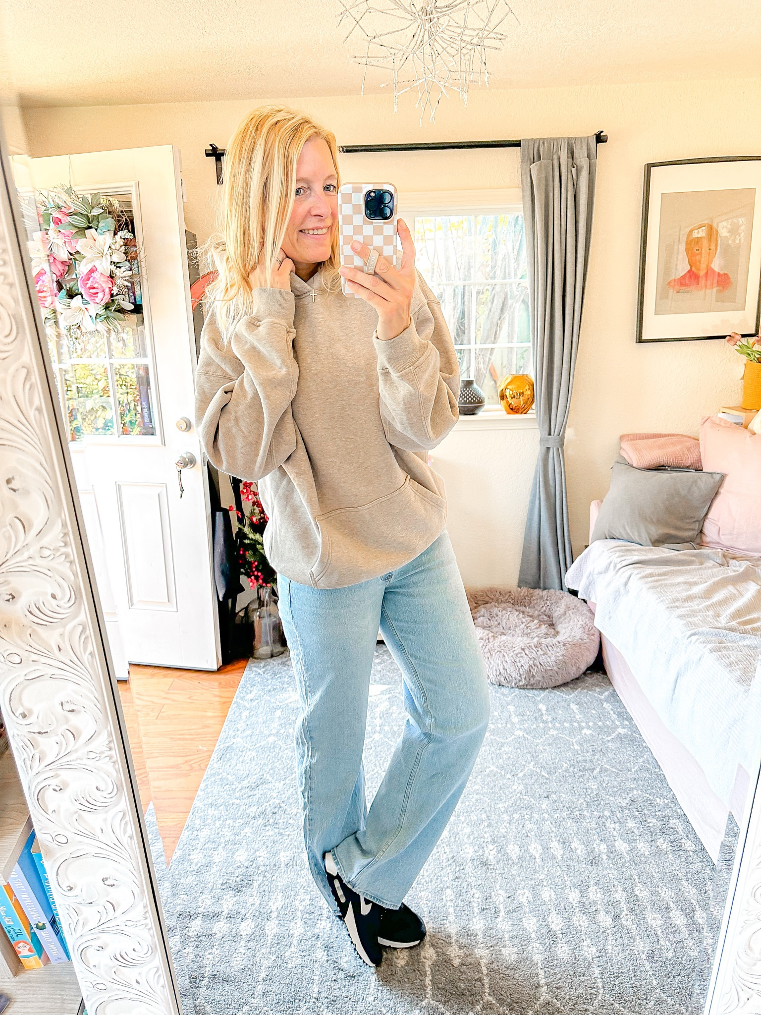 Cozy hoodie for the fall and some comfy jeans! 
hoodie size m tall
jeans 29 long 
shoes 8 



#LTKstyletip #LTKSeasonal #LTKover40