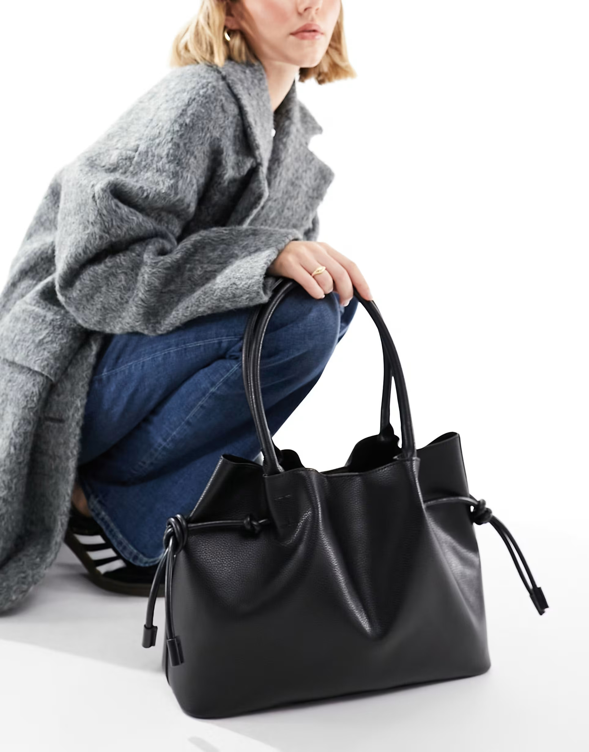 ASOS DESIGN drawstring ruched tote in black | ASOS (Global)