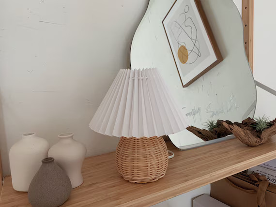 Rattan Lamp Pleated Shade Wicker Table Lamp Pleated Lamp - Etsy | Etsy (US)