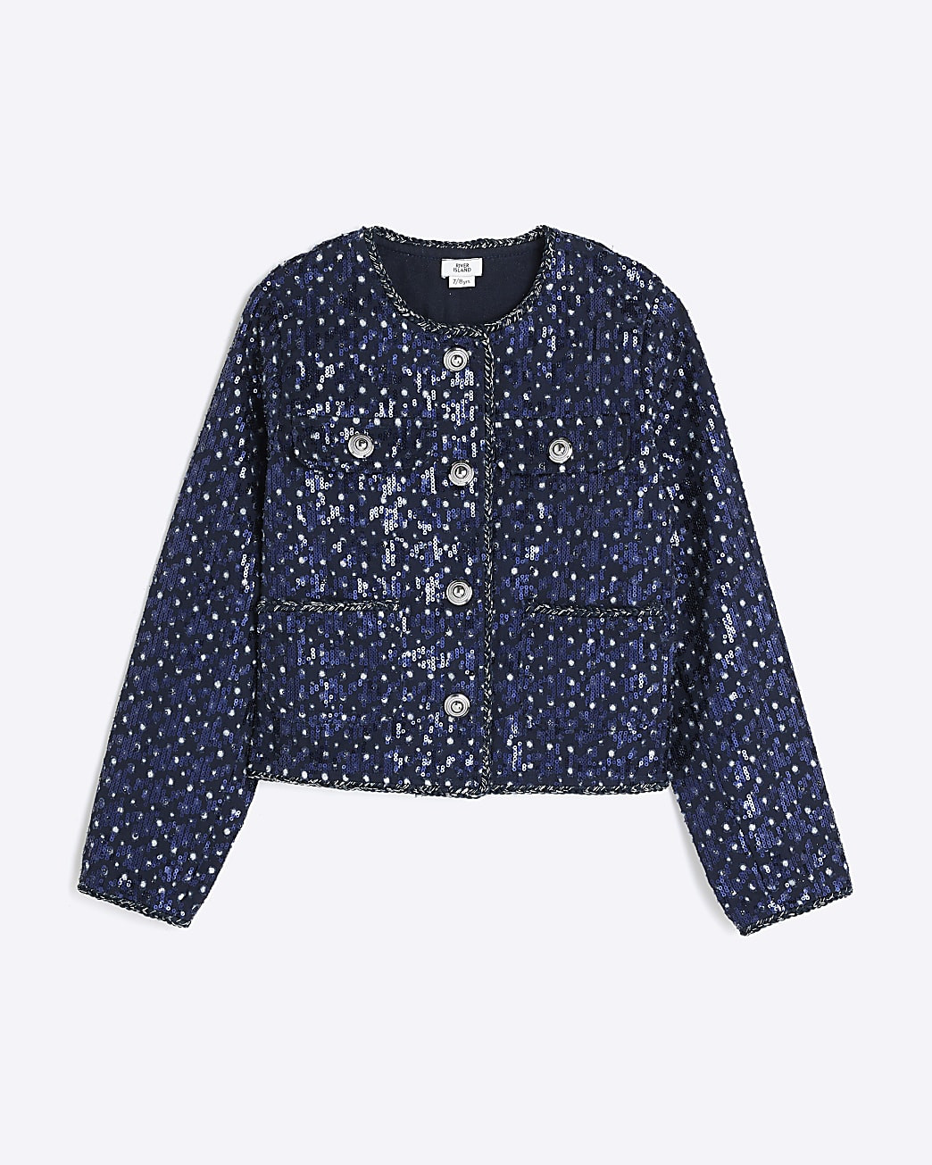 Girls Navy Sequin Trophy Jacket | River Island UK & IE