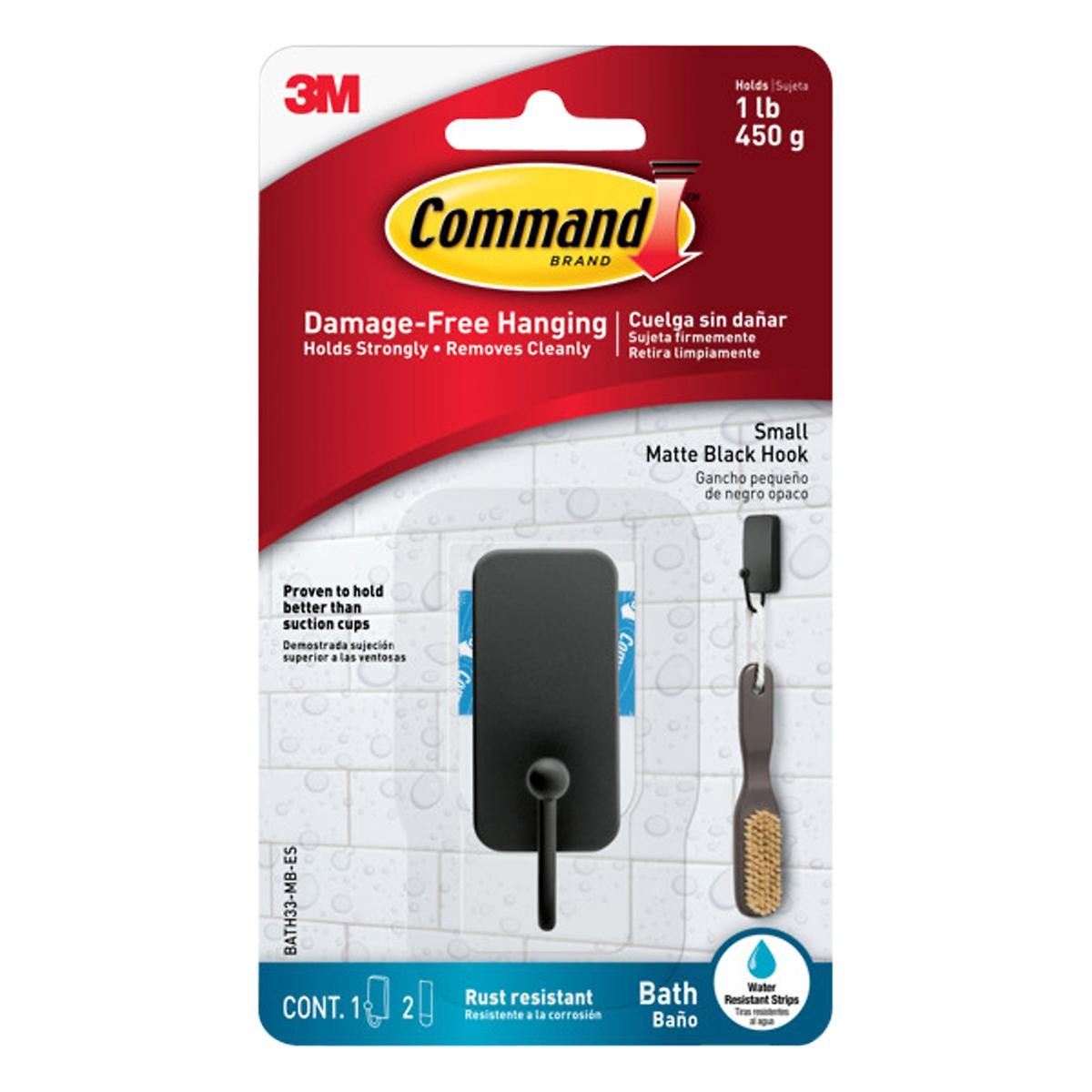 3M Command Bath Small Matte Black Hook | The Container Store