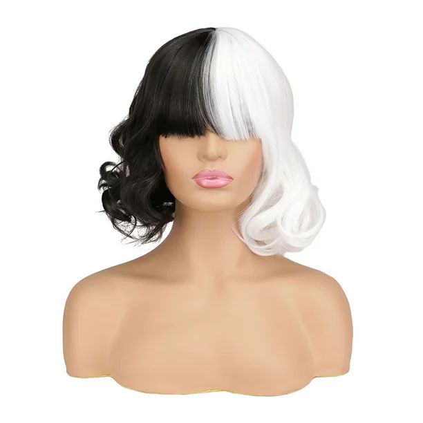 Chinatera Black White Wig with Bangs Cruella Deville Costume Prop for Women Cosplay Wig | Walmart (US)