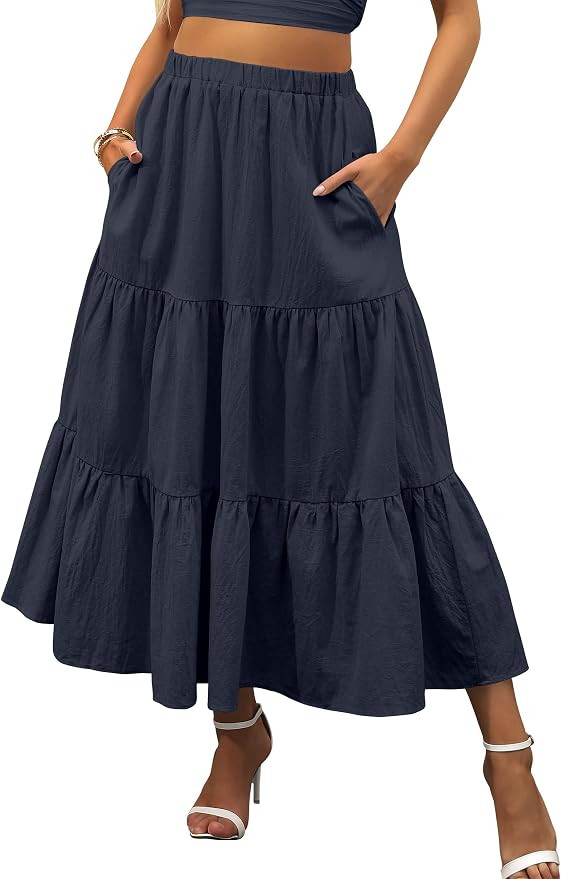 ANRABESS Women’s Summer Boho Flowy Swing Tiered A-Line Maxi Skirt 2026 Fashion Trendy Elastic W... | Amazon (US)