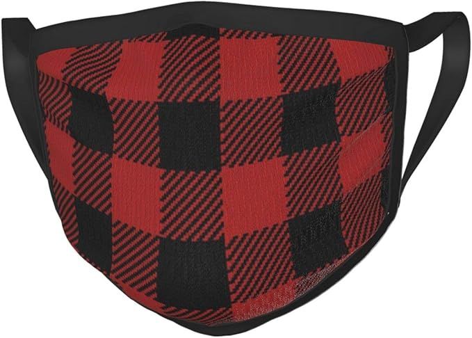 Black and Red Buffalo Check Plaid Cloth Masks for Nose and Mouth,3D Print Washable Breathable Reu... | Amazon (US)