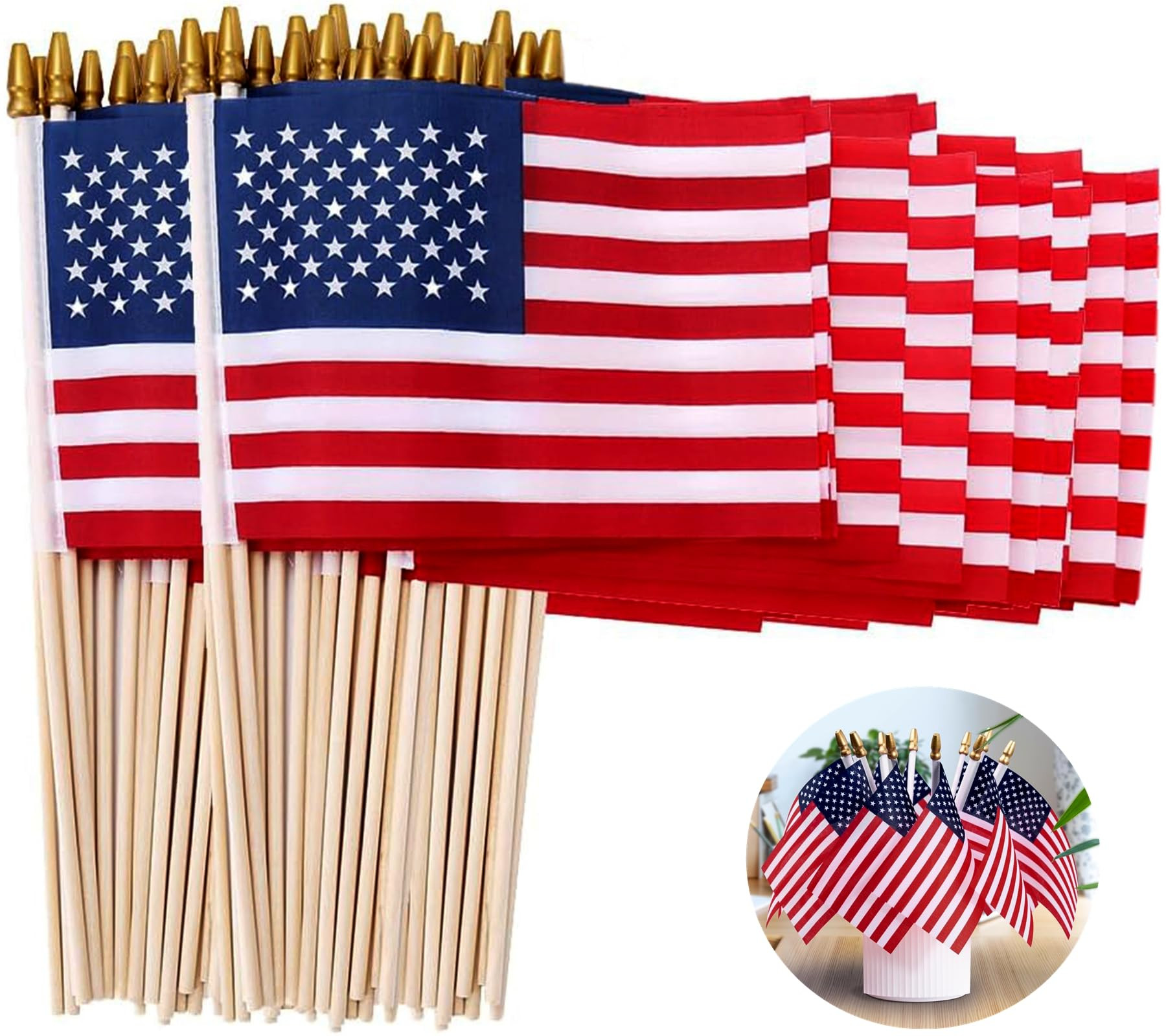 30Pcs 4x6 Inch Small American Flags on Stick, Mini American Flags for Outside 4x6 with Solid Wood... | Amazon (US)