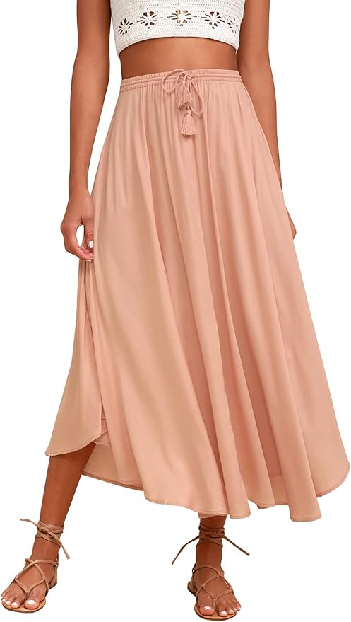 Zeagoo Women Casual Maxi Skirts Elastic High Waisted Flowy Skirts Summer Lightweight Long Skirts | Amazon (US)