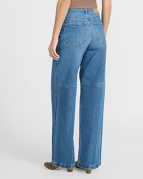 High Waisted Light Wash Utility Wide Leg Jeans | Express