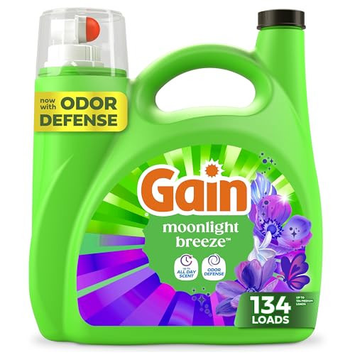 Gain Liquid Laundry Detergent with Odor Defense, Moonlight Breeze Scent, Laundry Soap For HE Washing Machines, 177 fl oz, 134 Loads (Packaging May Vary) | Amazon (US)