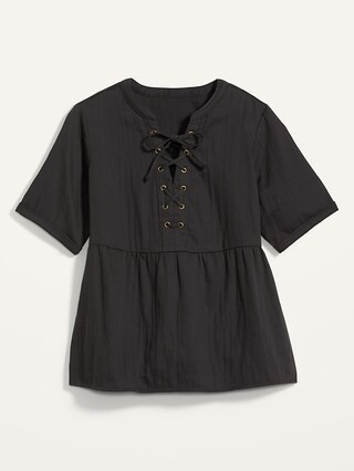 Twill Lace-Up Peplum-Hem Top for Women | Old Navy (CA)