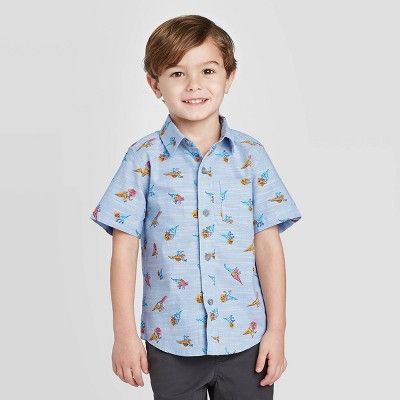 Toddler Boys' Short Sleeve Woven Dino Button-Down Shirt - Cat & Jack™ Blue | Target