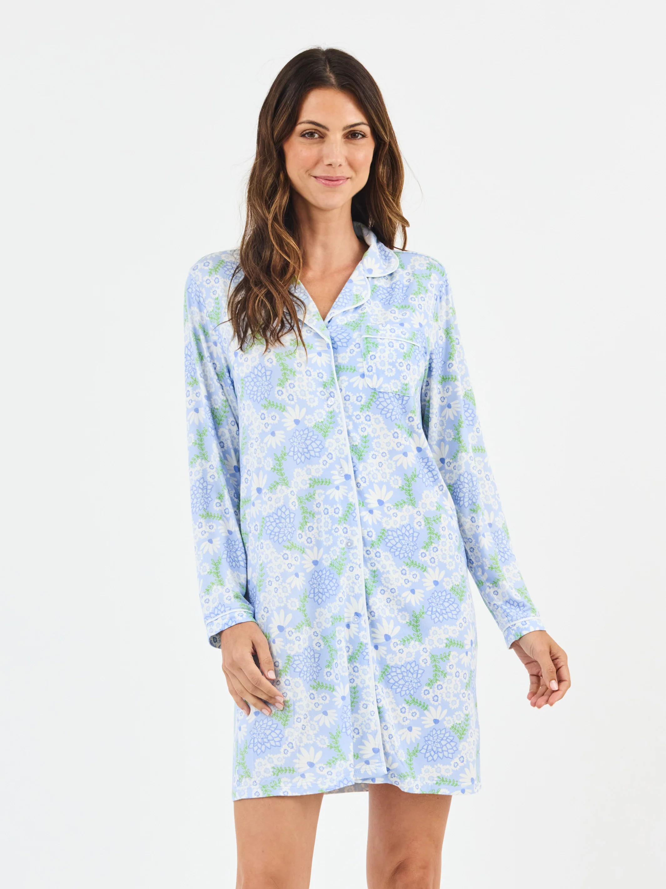 Women's Charlotte Nightshirt | Daisy Chain Blue | Mary Square