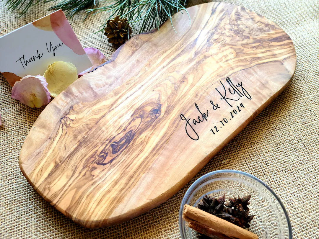 Olive Wood Personalized Cutting Board, Rustic Cheese Board, Live Edge Board, Charcuterie Board, W... | Etsy (US)