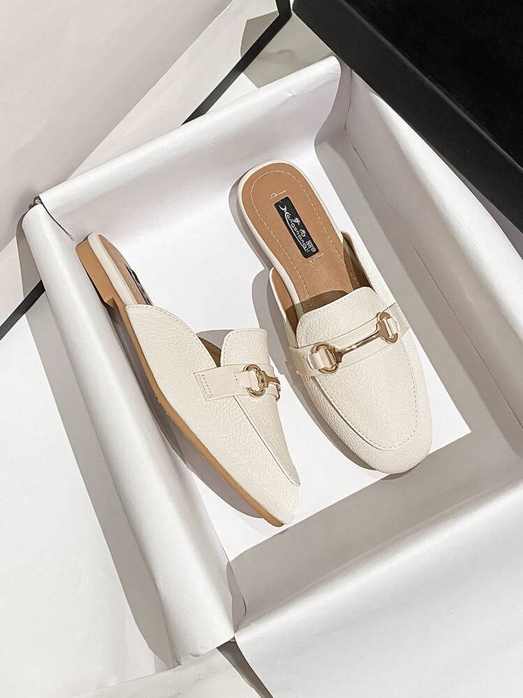 Mengshangli Vintage French Backless Loafers Brown Slip On Flat Mules For Women | SHEIN