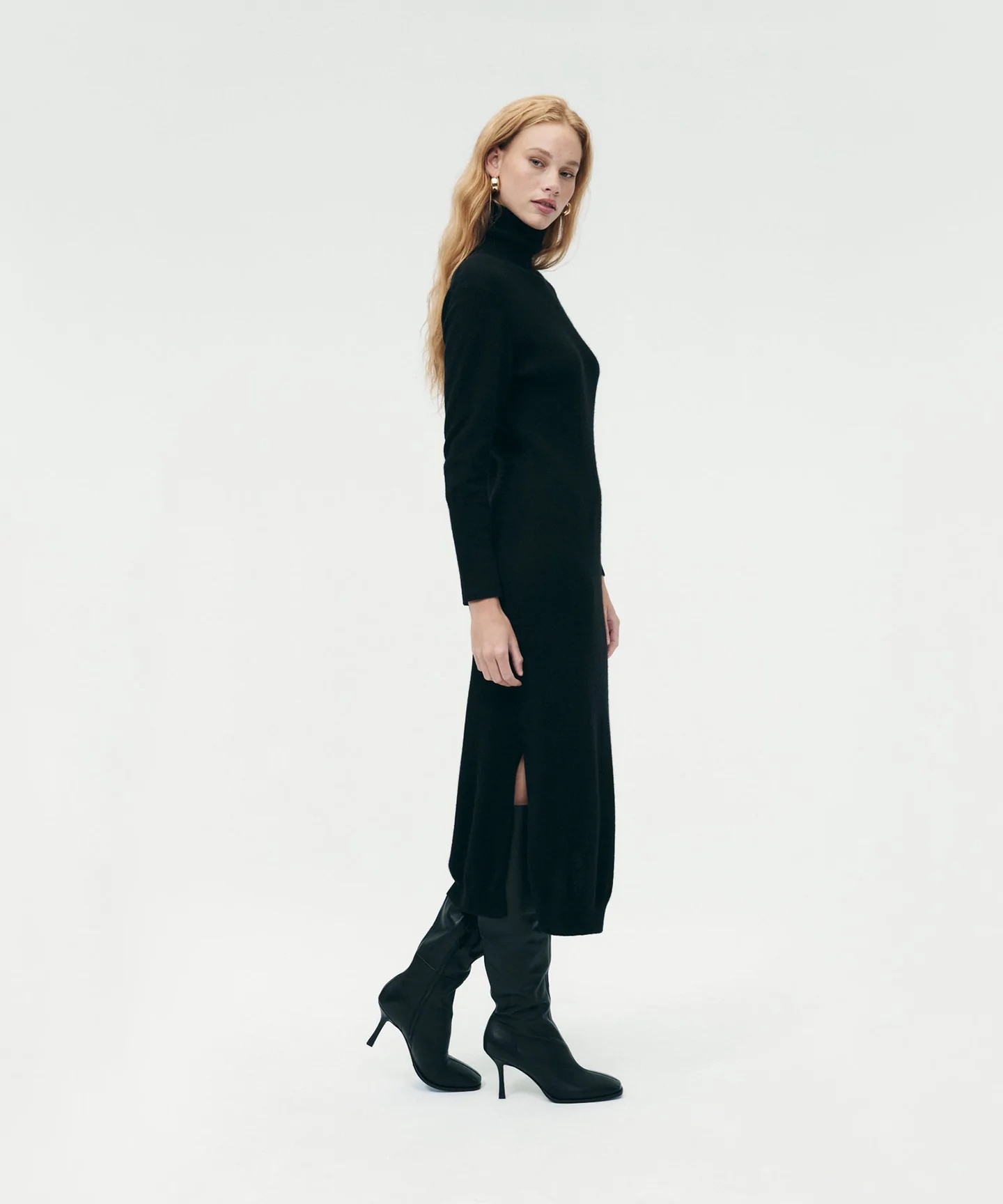 Cashmere Turtleneck Dress with Slits | NAADAM