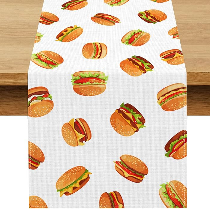 Hamburger Table Runner Burgers Themed Birthday Party Decoration Fast Food BBQ Dining Room Home Ki... | Amazon (US)