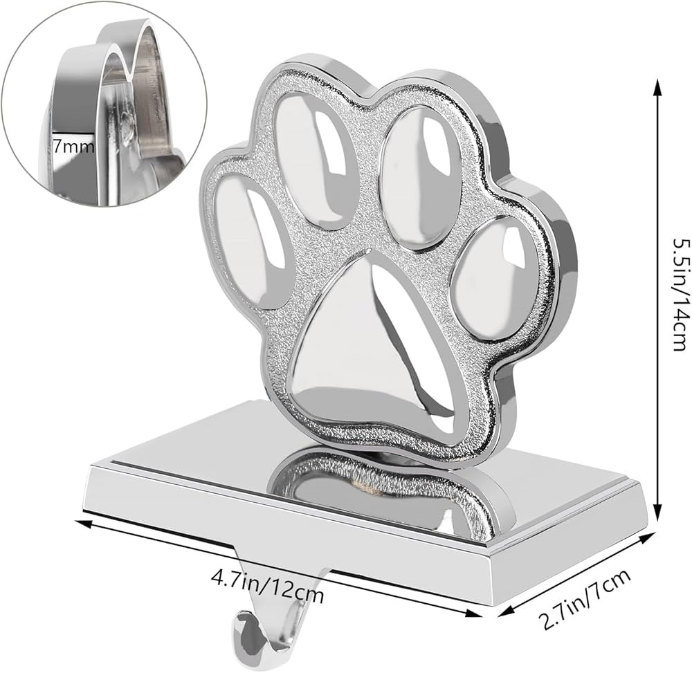 Fowecelt Dog Paw Christmas Stocking Holder, 3D Silver Metal Mantel Stocking Hanger for Mantel She... | Amazon (US)