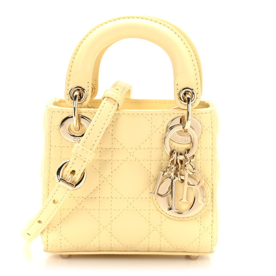 Christian Dior Lambskin Cannage Micro Lady Dior Soft Yellow | FASHIONPHILE (US)