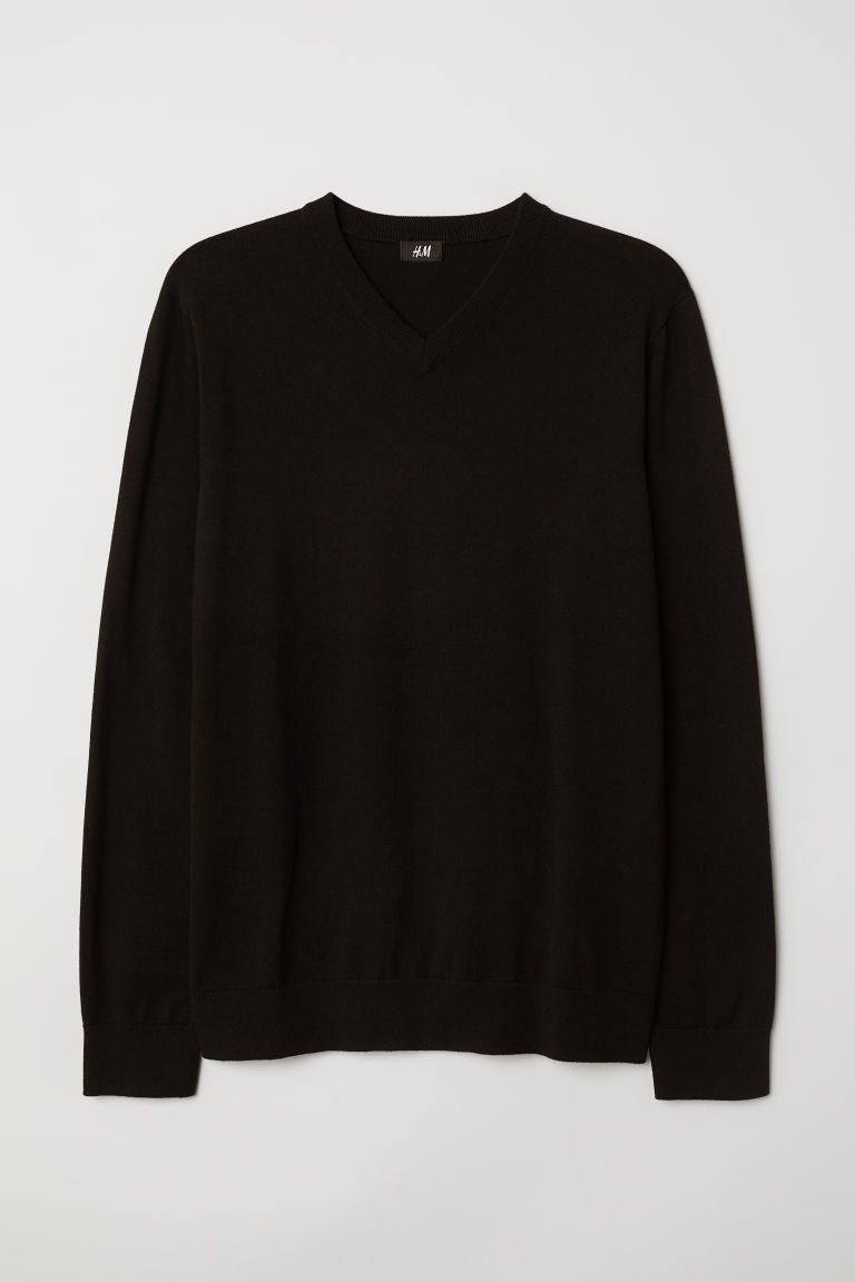 H & M - V-neck Cotton Sweater - Black | H&M (US)