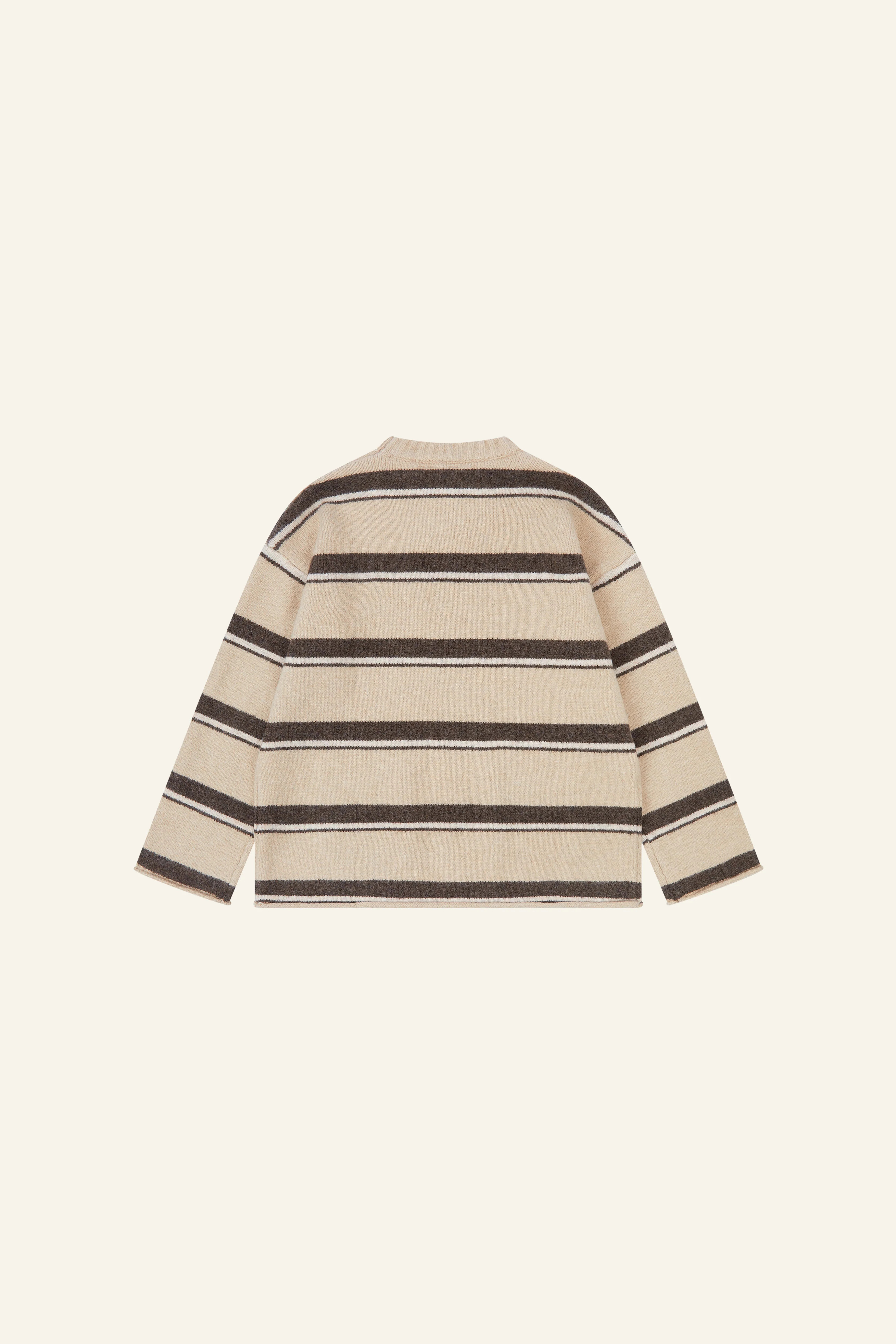 Oversized Stripe Knitted Crew Neck Jumper - Oatmeal | Reasn