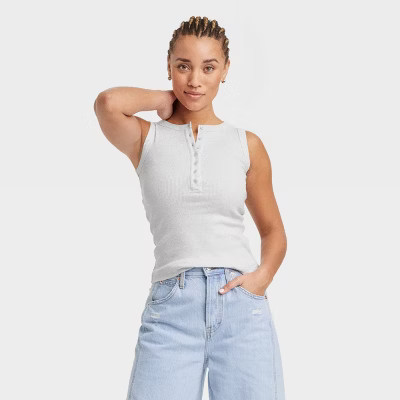 Women's Henley Tank Top - Universal Thread™ Heather Gray S: Fitted Sleeveless Midweight | Target