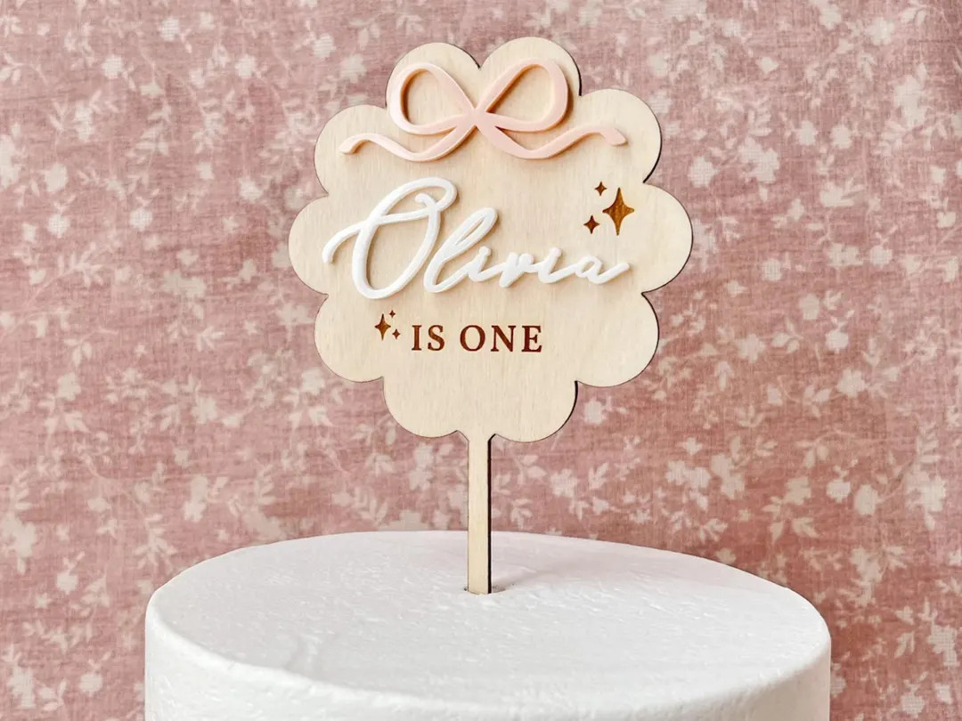 Bow First Birthday Cake Topper Girl Bow Cake Topper Pink Bow Birthday Decor Bow Birthday Party Co... | Etsy (US)