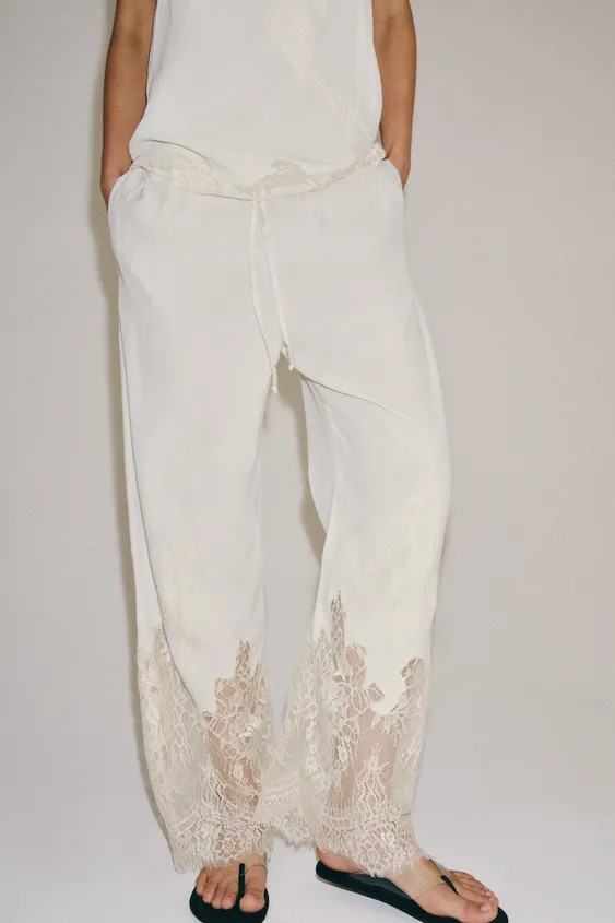 ZW COLLECTION LACE PAJAMA PANTS | Zara US