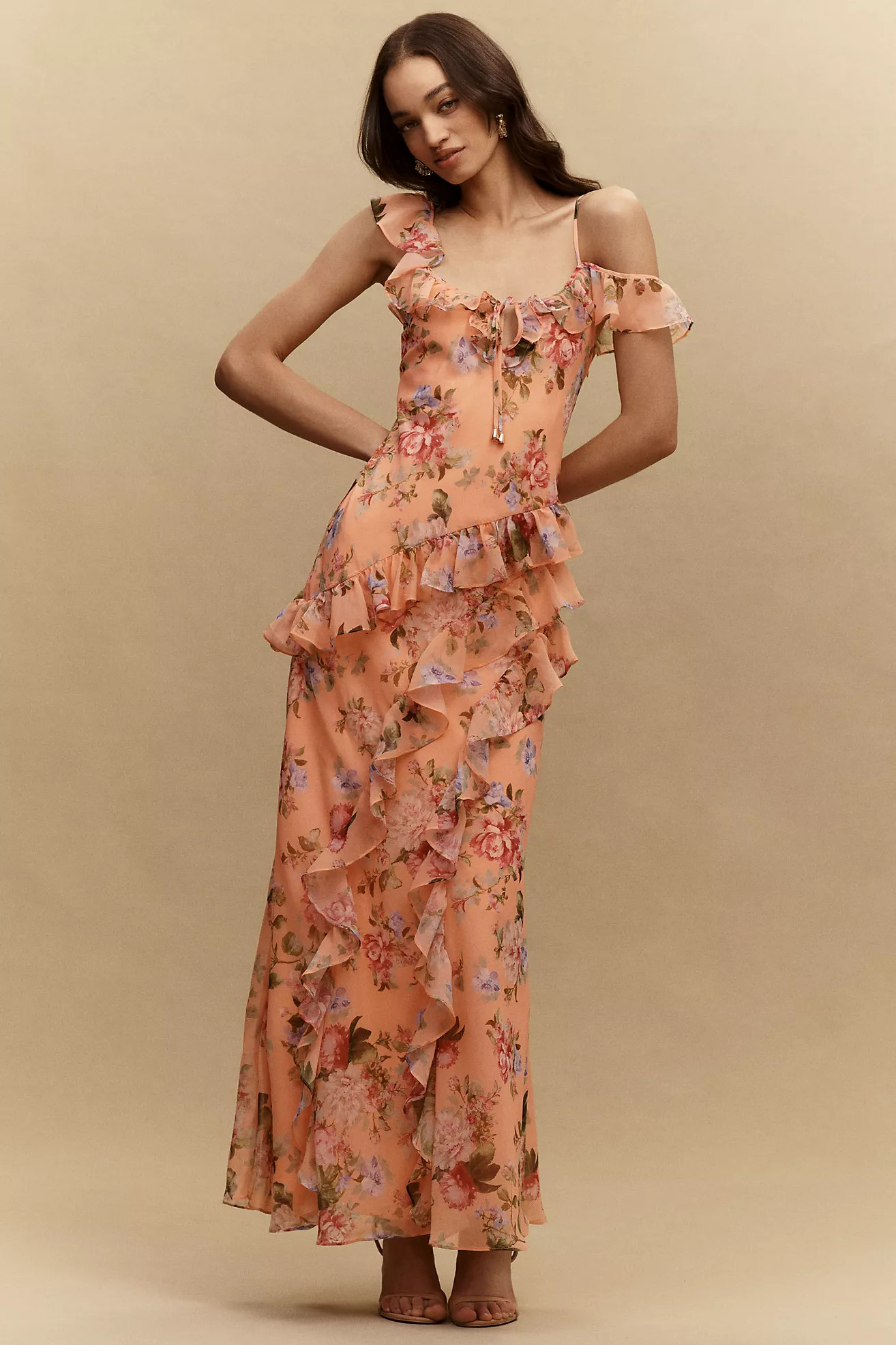 BHLDN Lottie Ruffled Chiffon Gown | Anthropologie (US)