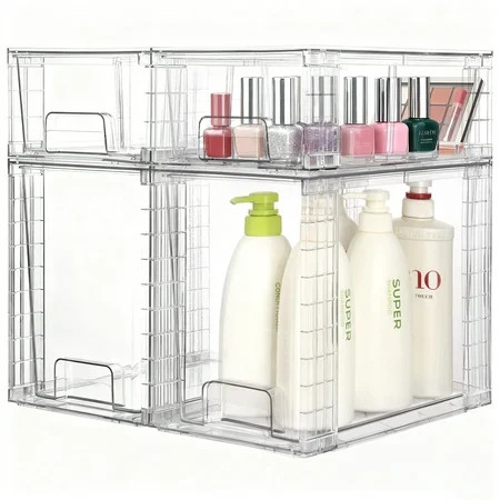 Vtopmart 4 Pack Large Stackable Plastic Storage Drawers, Acrylic Clear Plastic Organizer Bins for Makeup, Cosmetics, Bathroom Closet Undersink Organizer, 2 High+2 Small | Walmart (US)