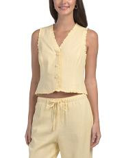 Linen Blend Button Down Solid Vest | TJ Maxx