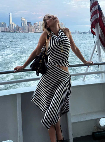 Allure Midi Skirt Noir Stripe | Princess Polly US
