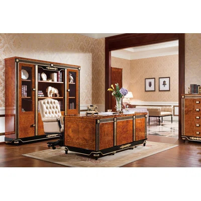 Gilemette 3 Piece Solid Wood Rectangular Executive Desk Office Set with Chair | Wayfair North America