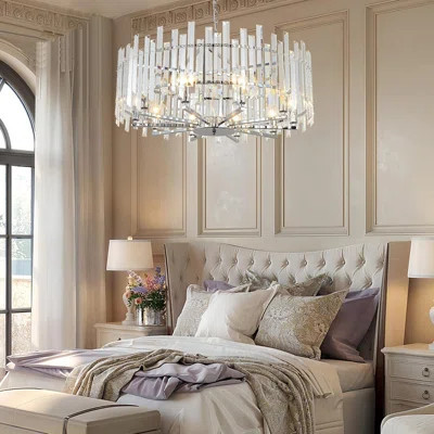 Modern Gold Crystal Chandelier For Dining Room, Adjustable Height Round Pendant Light Fixture With Dimmable Function, K9 Crystal And Metal Constructio | Wayfair North America