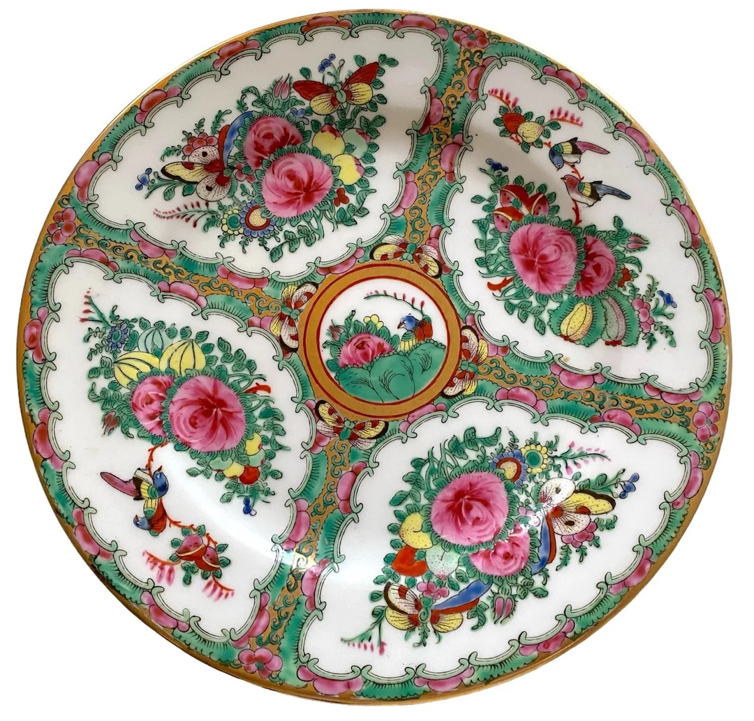 Vintage Rose Medallion Beautiful Hand Painted Round Serving Plate. Birds, Flowers and Butterflies... | Etsy (US)