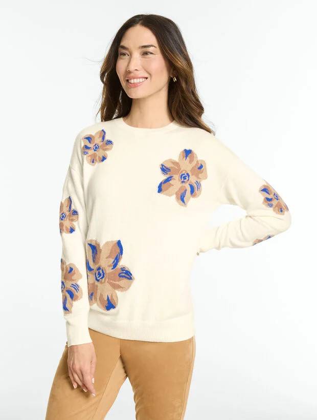 Jacquard Crewneck Pullover - Floral | Talbots