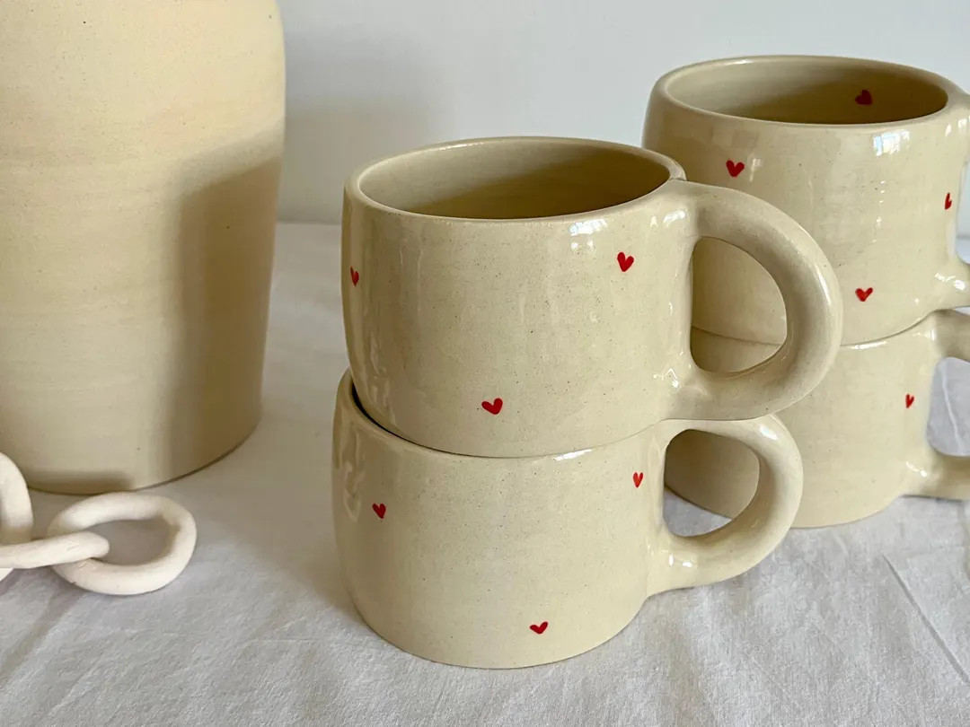 Handmade Stoneware Coffee Mug, Heart Ceramic Cup, 12oz - Etsy | Etsy (US)