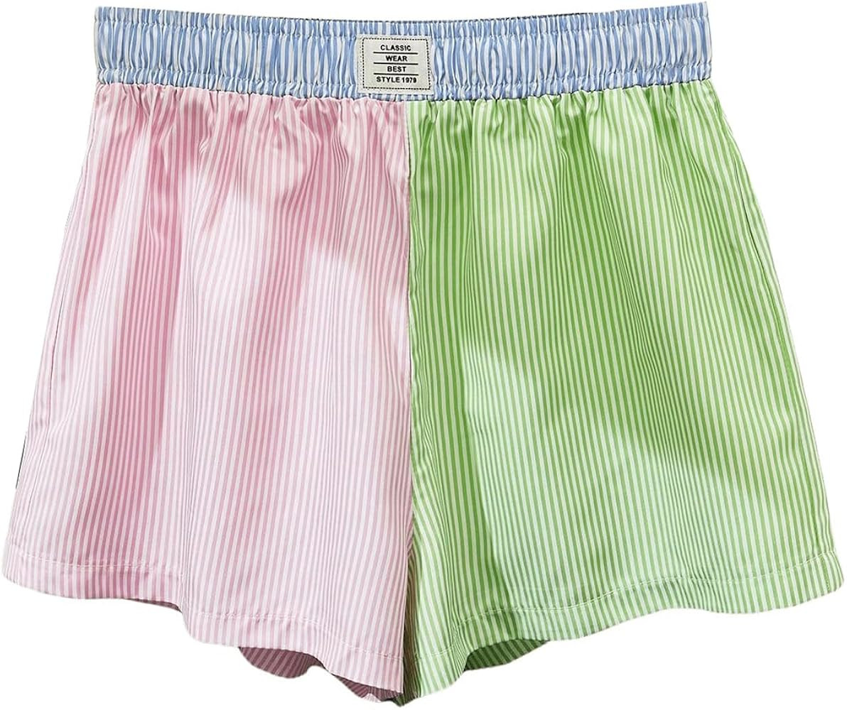 SOLY HUX Women's Striped Shorts Color Block Elastic High Waisted Straight Leg Summer Shorts | Amazon (US)