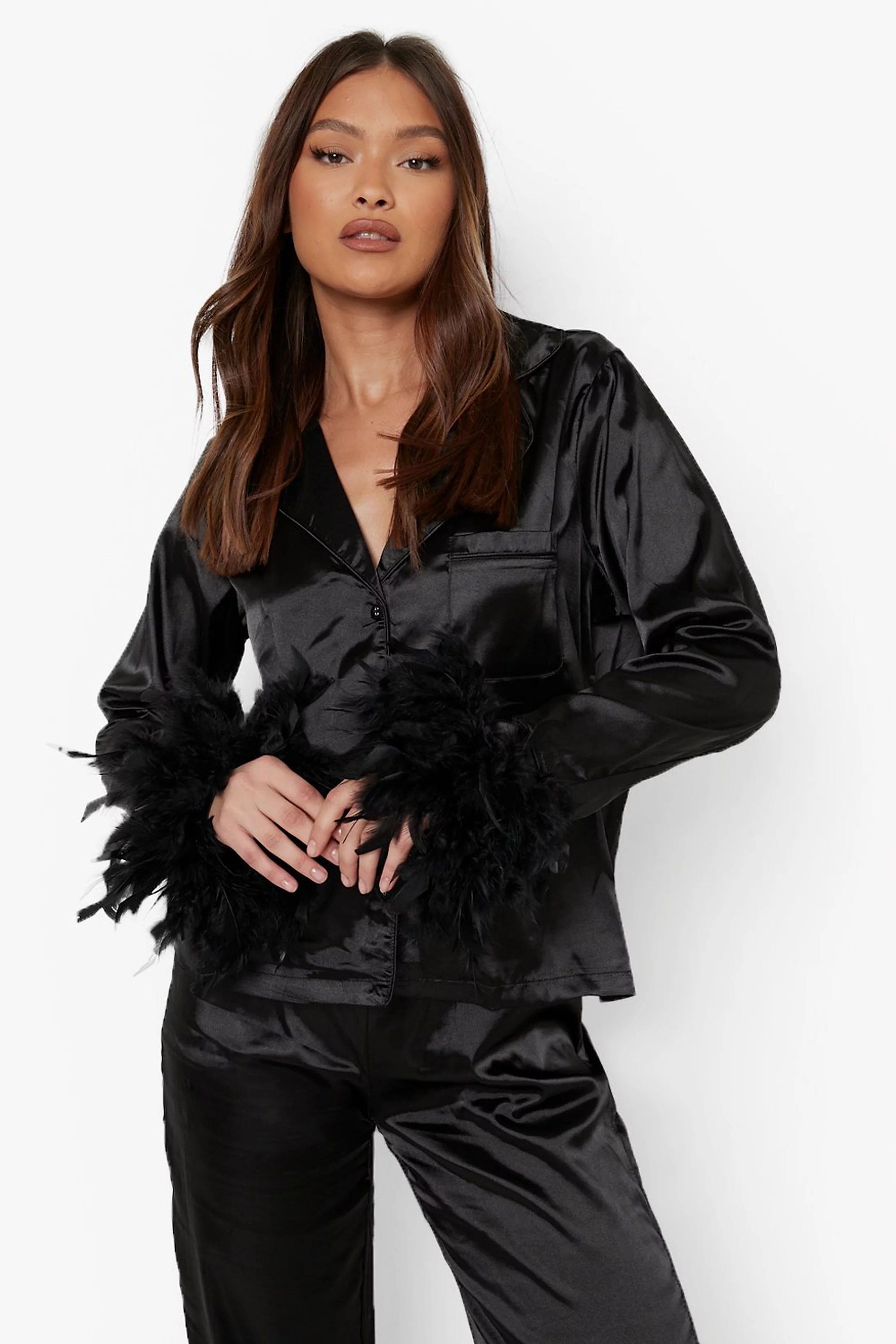 Premium Feather Trim Pajamas | Boohoo.com (US & CA)