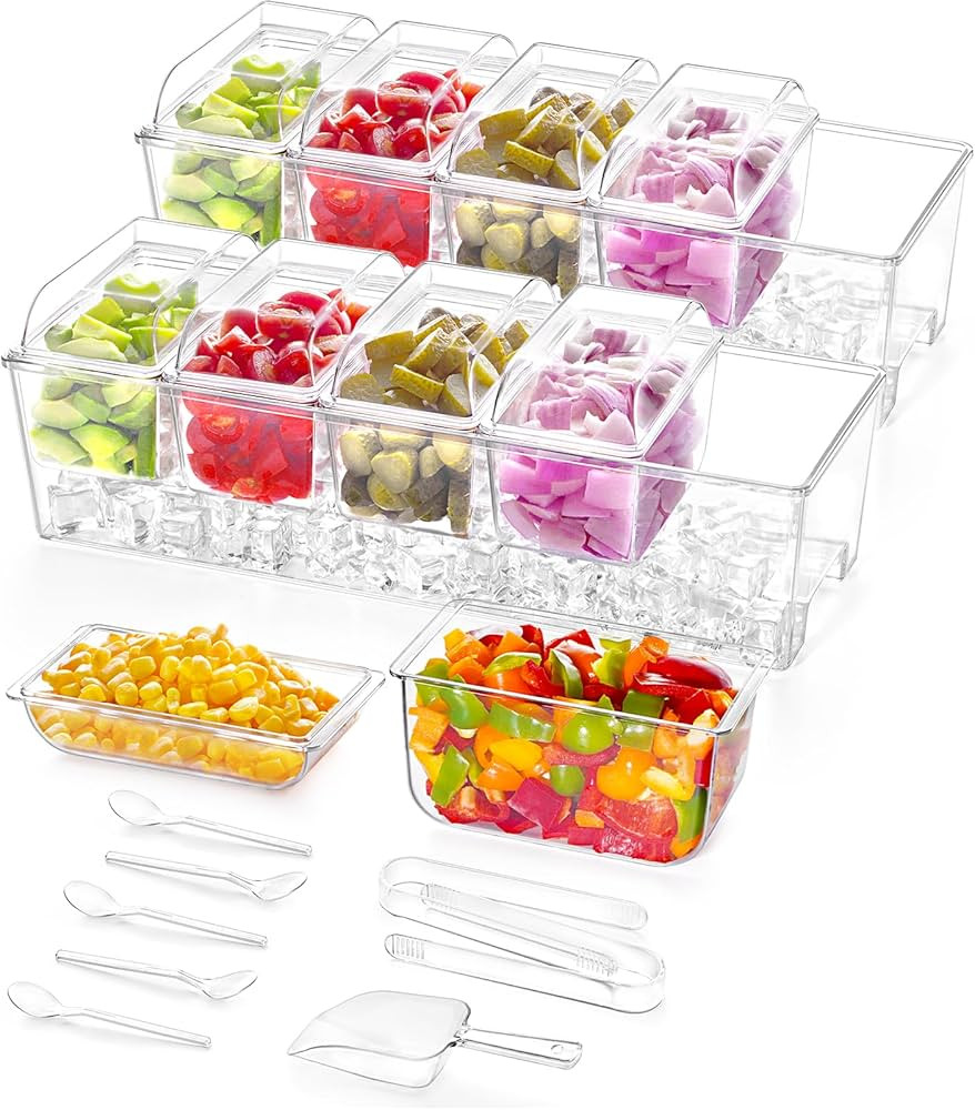 Lifewit 2 Pack Taco Bar Serving Set for Party with 5 x 20 oz Containers & Components, Ice Chilled... | Amazon (US)