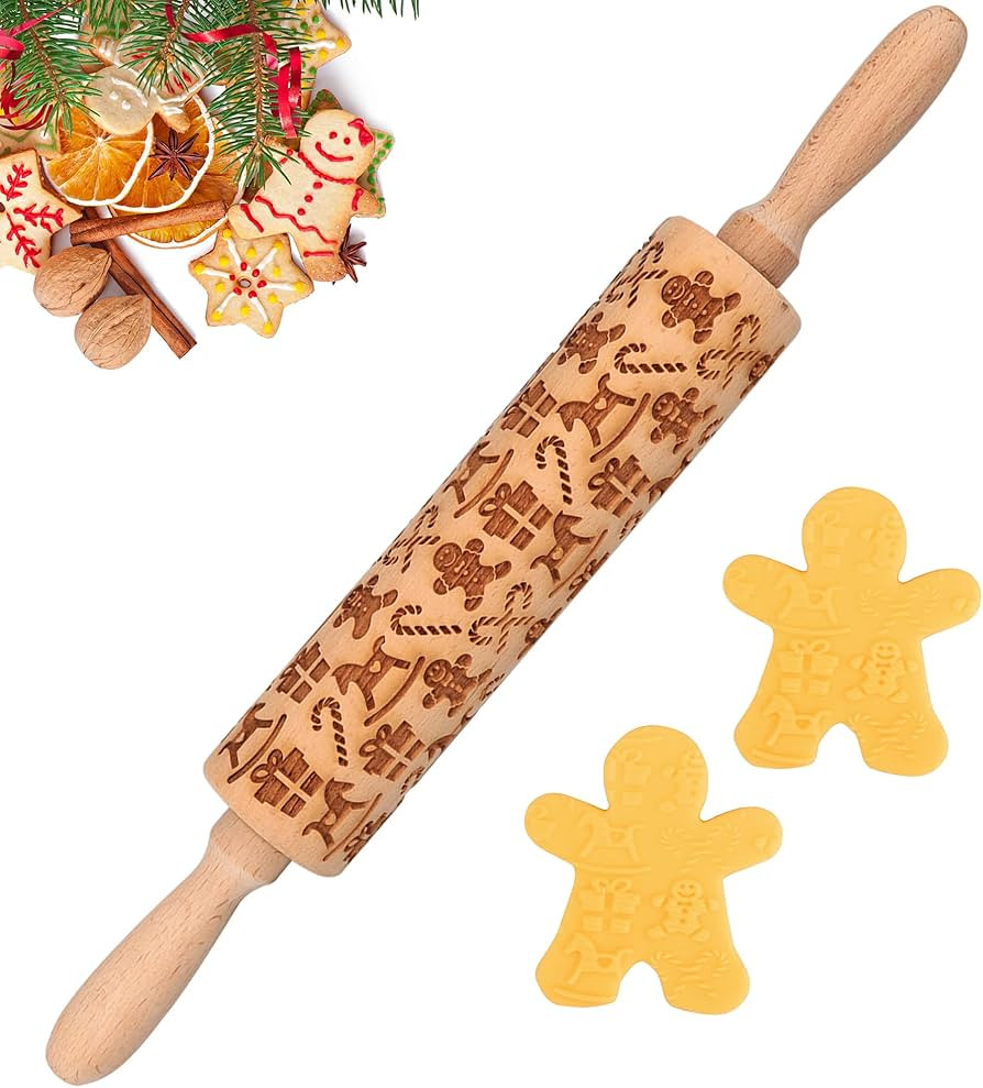 Christmas Gingerbread Embossed Rolling Pin - Perfect Christmas Baking Supplies for Cookie Decorat... | Amazon (US)