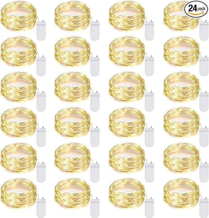 24 Pack LED Fairy Lights Battery Operated 7Ft 20Led Warm White Mini String Lights Waterproof Chri... | Amazon (US)