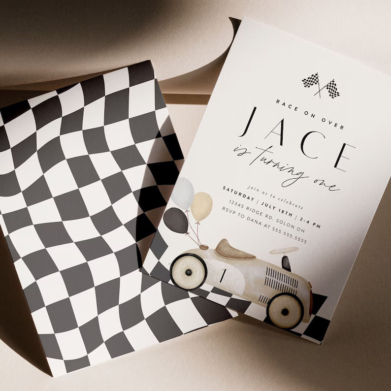Vintage Cream Race Car Birthday Invitation, Fast One, Two Fast, Any Age, Editable Digital Templat... | Etsy (US)