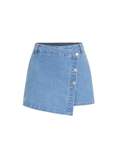 CIDER Denim Skort for Women with Pockets Stretchy Mid Waisted Jean Skirts with Shorts Y2K Summer Fall Mini Denim Skirts | Amazon (US)