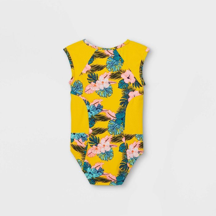 Toddler Girls' Floral Zip-Front One Piece Swimsuit - Cat & Jack™ Yellow | Target