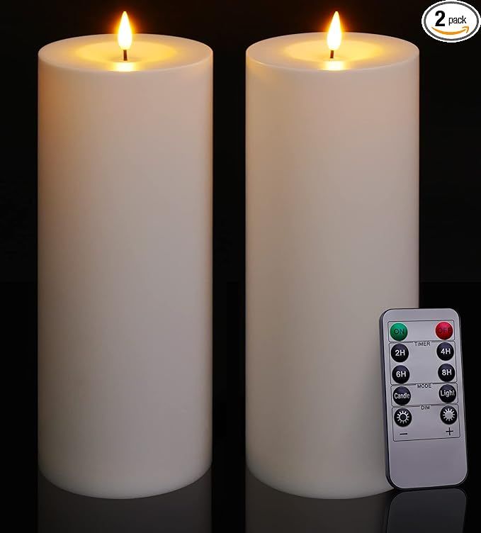 Patiphan Large Flameless Candles, 11" x 4" Battery Operated Candles with Remote and Timers, Flick... | Amazon (US)