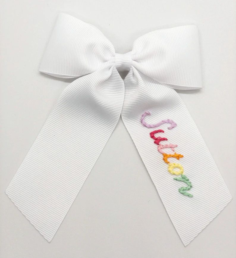 Script Rainbow Name Hand-Embroidered Bow | Etsy (US)